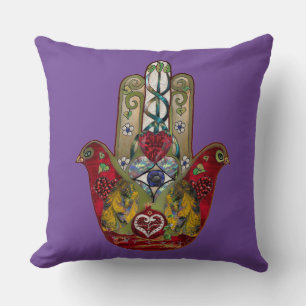 Cojín Decorativo Corazón de Granada Rojo de Pájaro Hamsa Rubí
