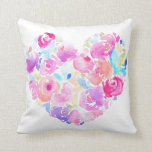 Cojín Decorativo Corazón de la acuarela. Corazón de la flor