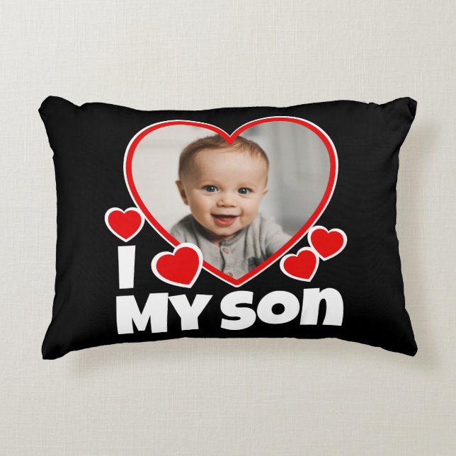 Cojín Decorativo Corazón de la foto personalizada de mi hijo (Anverso)