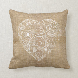 Cojín Decorativo Corazón de lino de la flor de la arpillera