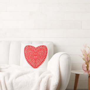 Cojín Decorativo Corazón de lunares rojos elegantes 16in