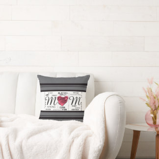Cojín Decorativo Corazón de Mamá Rosa con Palabras Amables y Rayas