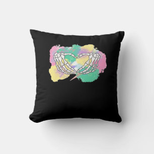 Cojín Decorativo Corazón De Manos De Esqueleto Con Backgr De Color