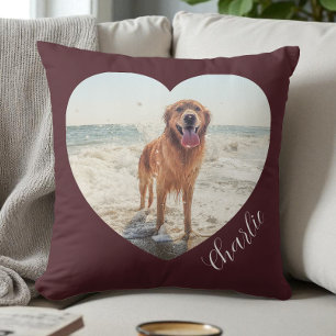 Cojín Decorativo Corazón de mascota de Borgoña Foto Script Perro pe