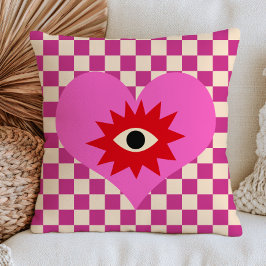 Cojín Decorativo Corazón de Ojo Turco en Patrón Cuadriculado Lila R
