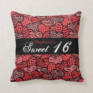 Cojín Decorativo Corazón de patrón animal rojo Dulce Dieciséis almo