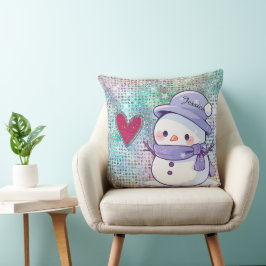 Cojín Decorativo Corazón de patrón de Snowman Pastel
