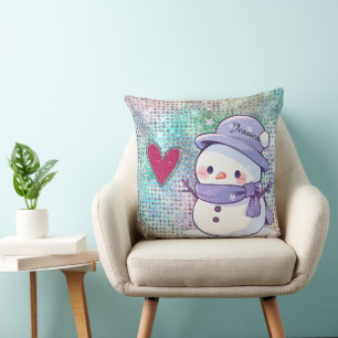 Cojín Decorativo Corazón de patrón de Snowman Pastel