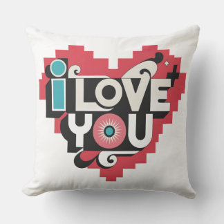 Cojín Decorativo Corazón de píxel Te amo tipografía retro