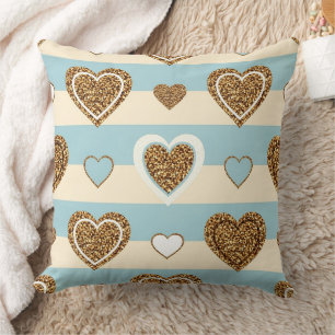 Cojín Decorativo Corazón de rayas pastel de primavera con acentos d