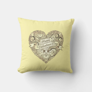 Cojín Decorativo Corazón de Rosa Dorada de Lujo Crema San Valentín