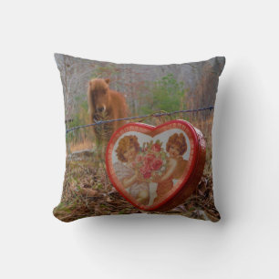 Cojín Decorativo Corazón de San Valentín de caballo marrón en minia