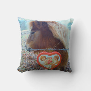 Cojín Decorativo Corazón de San Valentín de caballo marrón en minia