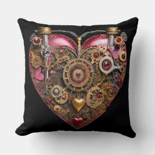 Cojín Decorativo Corazón de Streampunk Rubí de San Valentín