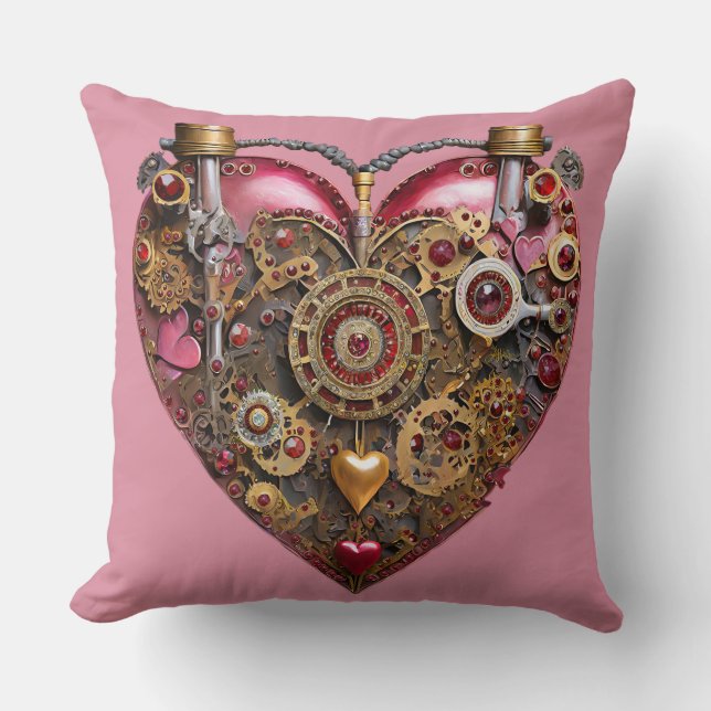 Cojín Decorativo Corazón de Streampunk Rubí San Valentín (Anverso)