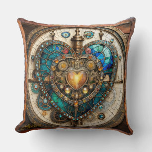 Cojín Decorativo Corazón de vidrio teñido de oro serie Steampunk