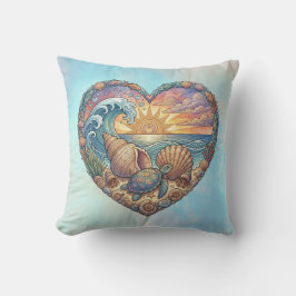 Cojín Decorativo Corazón del Océano Ola Costera Tortuga de Mar Play