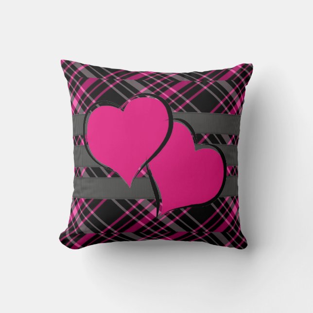 Cojín Decorativo Corazón doble y ácidos rosados (Anverso)