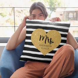 Cojín Decorativo Corazón Dorado Elegante Rayas Negras Acaba de Casa