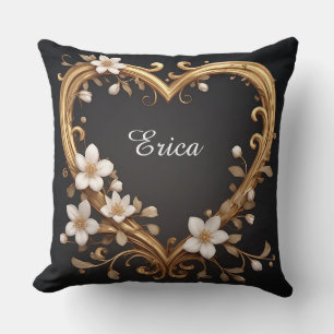 Cojín Decorativo 💛 Corazón Dorado Ornate Romántico Elegante Boda
