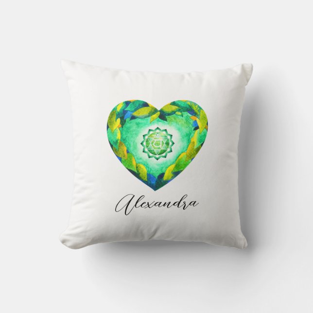 Cojín Decorativo Corazón elegante Chakra Green Anahata (Anverso)
