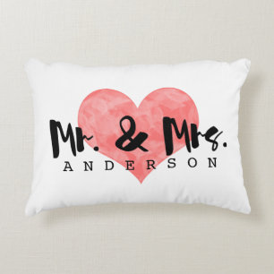 Cojín Decorativo Corazón estampado Rústico Sr. y Sra. Monogram