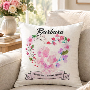 Cojín Decorativo Corazón Floral con Mamá y Niño Personalizado
