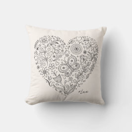 Cojín Decorativo Corazón Floral Garabato Arte de Línea Botánica Rom