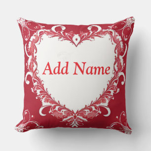 Cojín Decorativo Corazón Floral Ornamental Rojo Personalizado Román