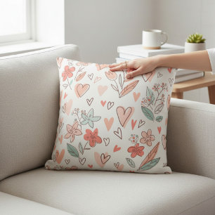 Cojín Decorativo Corazón Floral Rosa