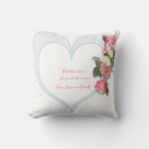 Cojín Decorativo Corazón floral rosado del Día de la Madre Girly