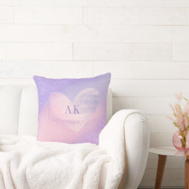 Cojín Decorativo Corazón Gradiente Morado Rosa con Monograma