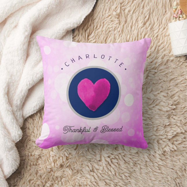 Cojín Decorativo Corazón lindo agradecido y bendito agrega tu nombr (Manta)