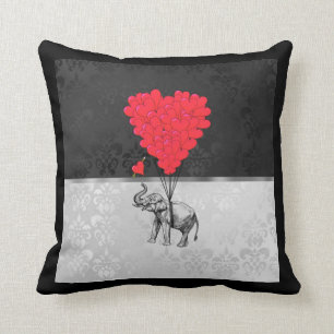 Cojín Decorativo Corazón lindo del elefante y del amor en gris