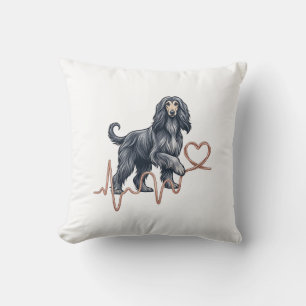 Cojín Decorativo Corazón Línea Latido Perro Lebrel Afgano