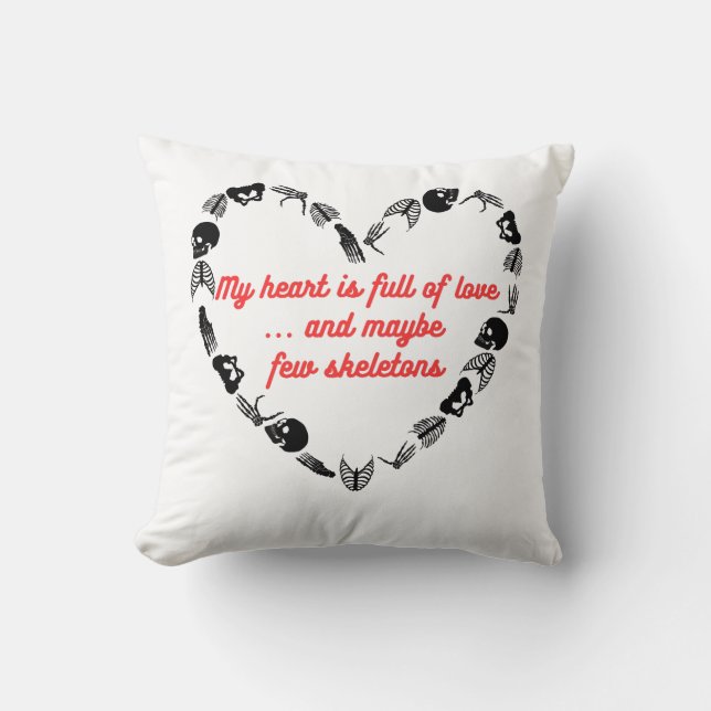 Cojín Decorativo Corazón lleno de esqueletos (Anverso)