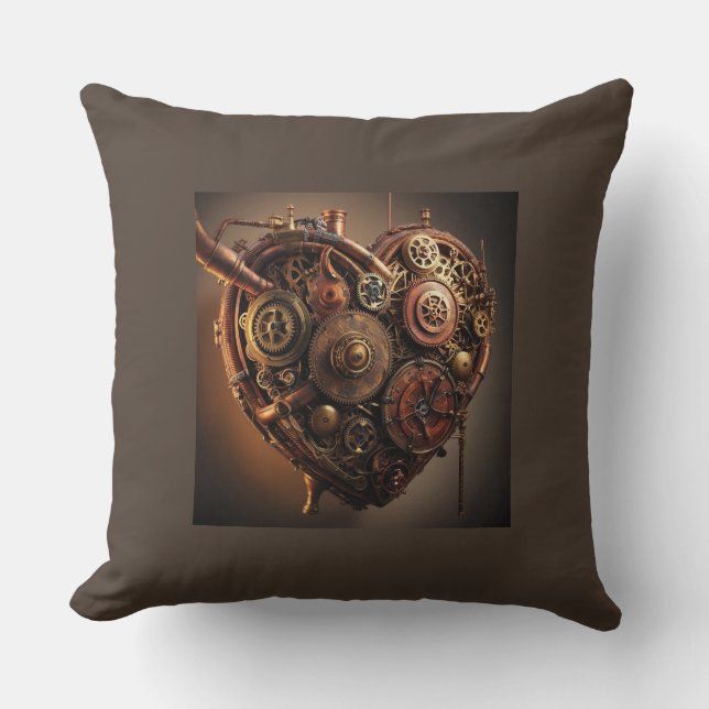 Cojín Decorativo Corazón Mecánico de Steampunk (Anverso)