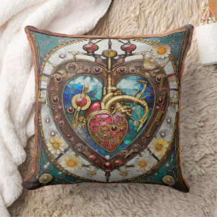 Cojín Decorativo Corazón Mecánico Serie Steampunk Anatómico