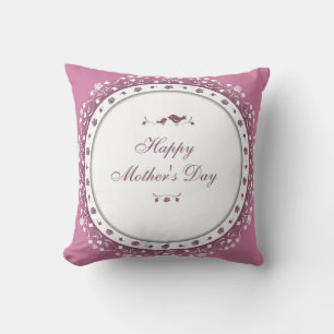 Cojín Decorativo Corazón morado y blanco y día de la madre de flore