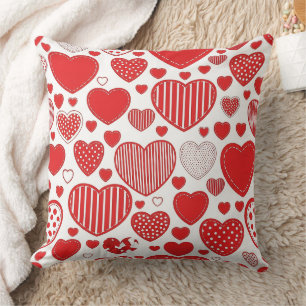 Cojín Decorativo Corazón Negrita Rojo Blanco Negro Doodles Romántic