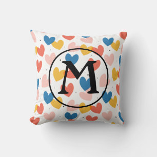 Cojín Decorativo Corazón Patrón Inicial Personalizado Lindo