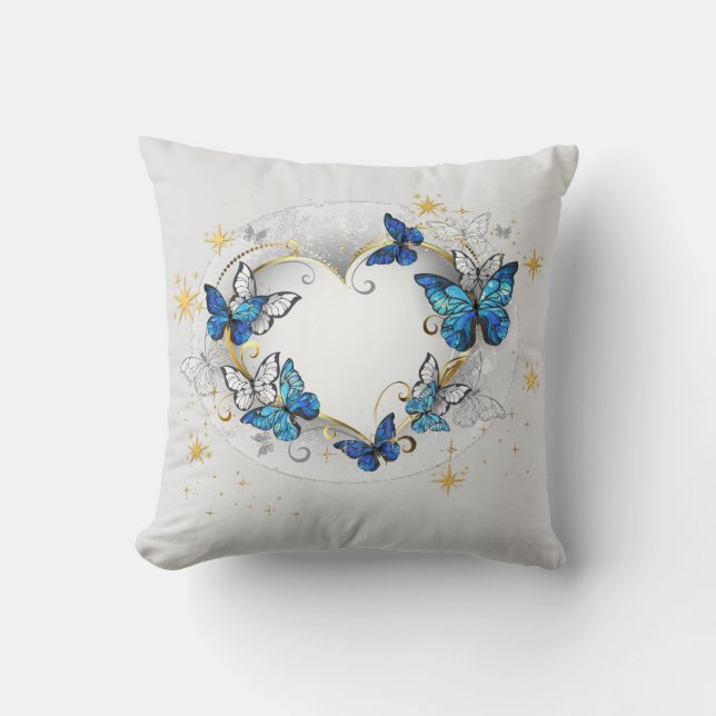 Cojín Decorativo Corazón Personalizado con Mariposas Morpho (Anverso)