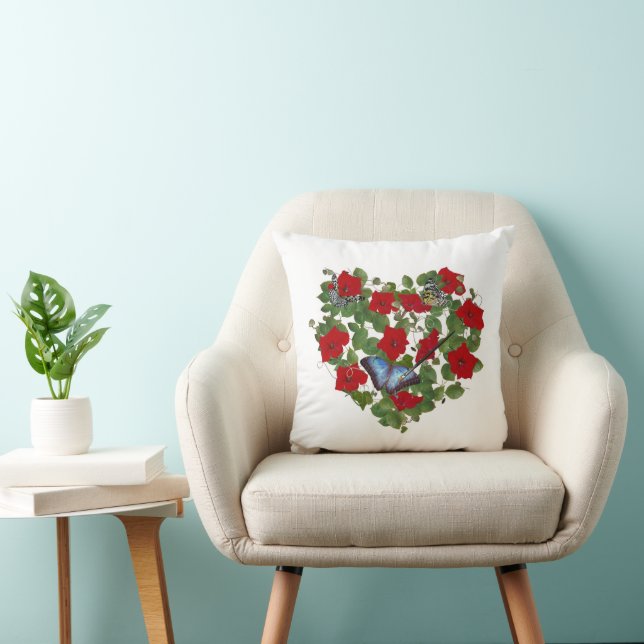 Cojín Decorativo Corazón Petunia Rojo Con Mariposas (Silla)