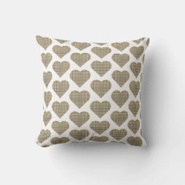 Cojín Decorativo Corazón Plaid Marrón Azul Blanco