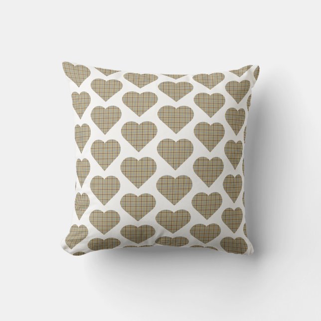 Cojín Decorativo Corazón Plaid Marrón Azul Blanco (Anverso)