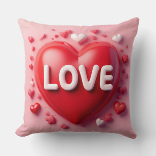 Cojín Decorativo Corazón Rojo Brillante con Texto 'Amor'