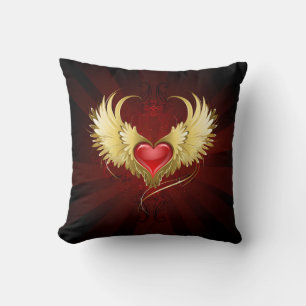 Cojín Decorativo Corazón Rojo con Alas Doradas