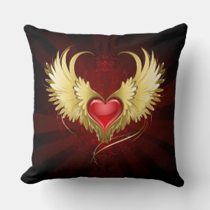 Cojín Decorativo Corazón Rojo con Alas Doradas