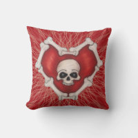 Corazón rojo gótico en espirales de cráneo blanco 
