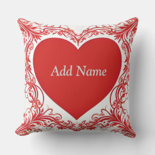 Cojín Decorativo Corazón Rojo Marco Floral Romántico Amor Personali